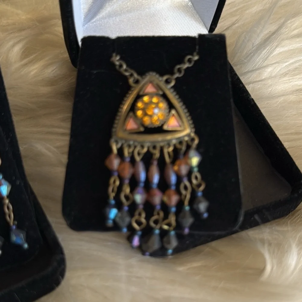 Necklace Earring Set Bronze Egyptian Style Gold  Swarovski Crystal Embellished - Picture 4 of 7